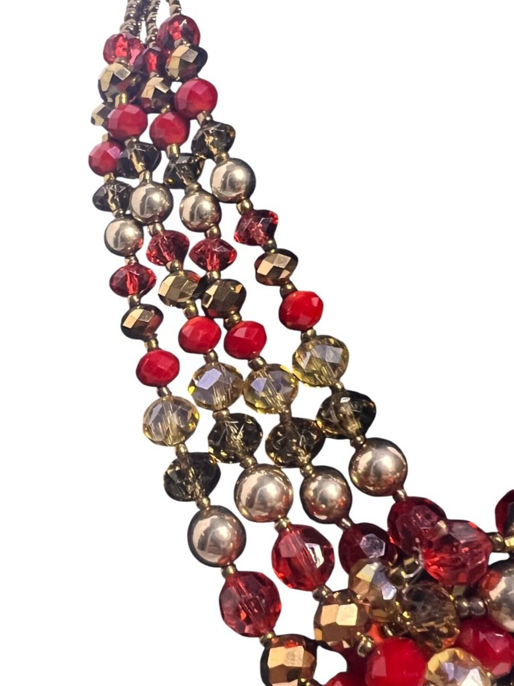 Erica Lyons Gold Tone Red And Champaign Beaded Necklace (6309) - Picture 3 of 6